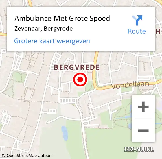 Locatie op kaart van de 112 melding: Ambulance Met Grote Spoed Naar Zevenaar, Bergvrede op 7 februari 2023 15:07