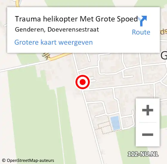 Locatie op kaart van de 112 melding: Trauma helikopter Met Grote Spoed Naar Genderen, Doeverensestraat op 7 februari 2023 18:27