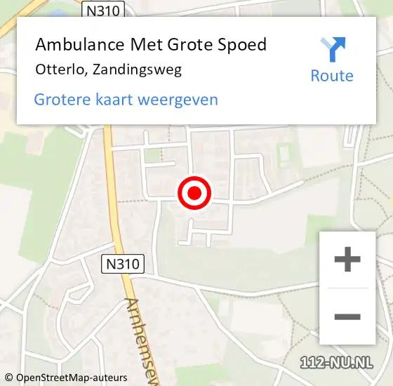 Locatie op kaart van de 112 melding: Ambulance Met Grote Spoed Naar Otterlo, Zandingsweg op 7 februari 2023 20:13