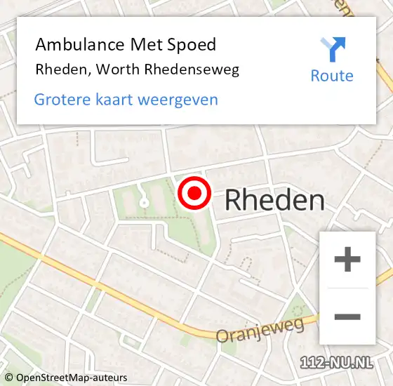 Locatie op kaart van de 112 melding: Ambulance Met Spoed Naar Rheden, Worth Rhedenseweg op 7 februari 2023 22:02