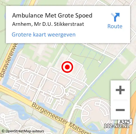 Locatie op kaart van de 112 melding: Ambulance Met Grote Spoed Naar Arnhem, Mr D.U. Stikkerstraat op 7 februari 2023 23:19