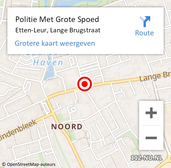 Locatie op kaart van de 112 melding: Politie Met Grote Spoed Naar Etten-Leur, Lange Brugstraat op 8 februari 2023 02:25