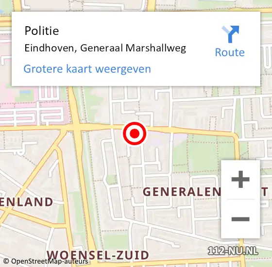 Locatie op kaart van de 112 melding: Politie Eindhoven, Generaal Marshallweg op 8 februari 2023 05:13
