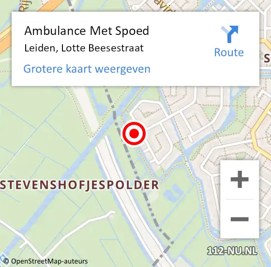 Locatie op kaart van de 112 melding: Ambulance Met Spoed Naar Leiden, Lotte Beesestraat op 8 februari 2023 10:14