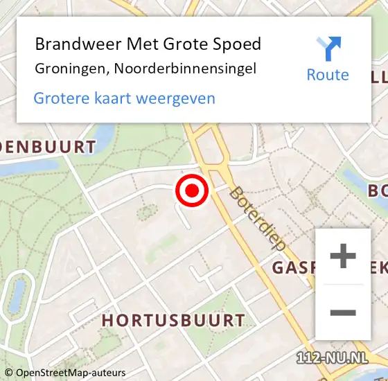 Locatie op kaart van de 112 melding: Brandweer Met Grote Spoed Naar Groningen, Noorderbinnensingel op 8 februari 2023 10:58