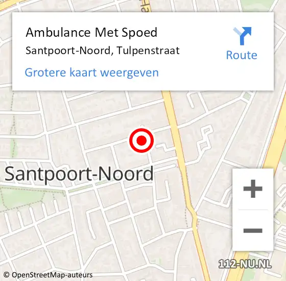Locatie op kaart van de 112 melding: Ambulance Met Spoed Naar Santpoort-Noord, Tulpenstraat op 8 februari 2023 11:46