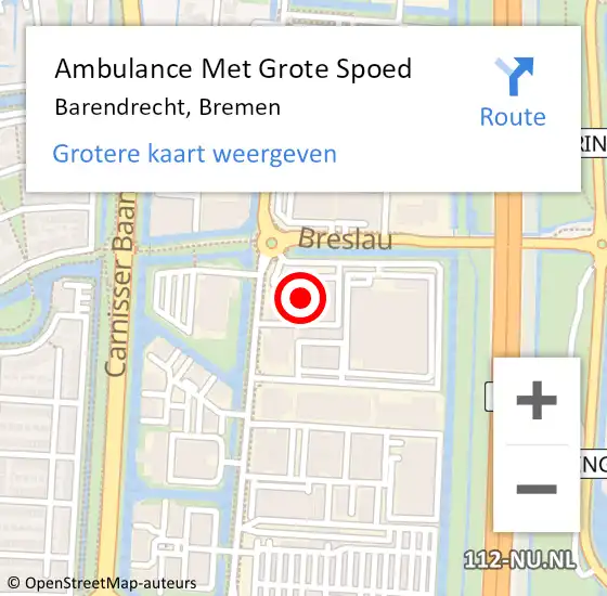 Locatie op kaart van de 112 melding: Ambulance Met Grote Spoed Naar Barendrecht, Bremen op 8 februari 2023 13:01