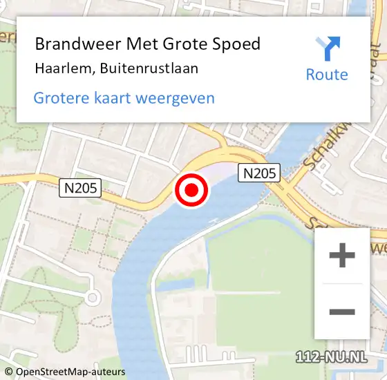 Locatie op kaart van de 112 melding: Brandweer Met Grote Spoed Naar Haarlem, Buitenrustlaan op 8 februari 2023 13:06