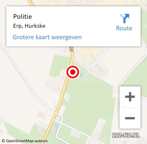 Locatie op kaart van de 112 melding: Politie Erp, Hurkske op 8 februari 2023 14:34