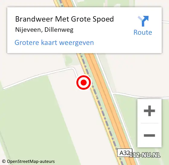 Locatie op kaart van de 112 melding: Brandweer Met Grote Spoed Naar Nijeveen, Dillenweg op 8 februari 2023 15:14