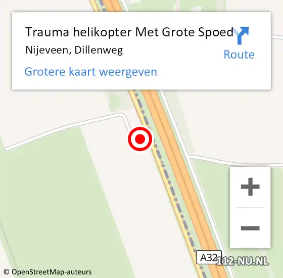Locatie op kaart van de 112 melding: Trauma helikopter Met Grote Spoed Naar Nijeveen, Dillenweg op 8 februari 2023 15:21