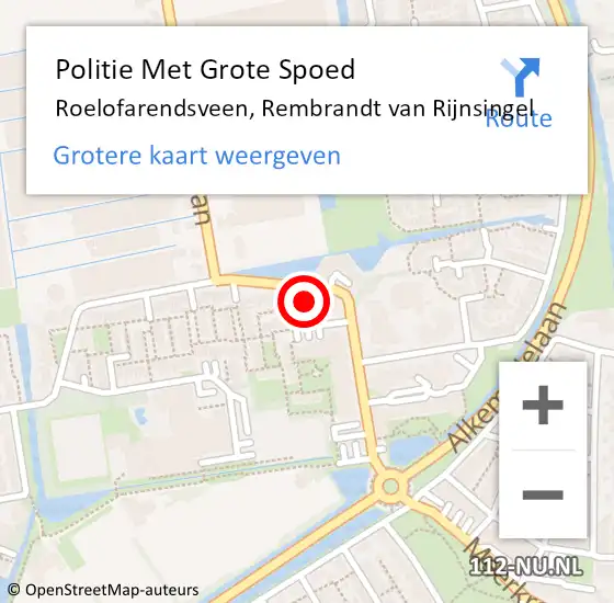 Locatie op kaart van de 112 melding: Politie Met Grote Spoed Naar Roelofarendsveen, Rembrandt van Rijnsingel op 8 februari 2023 18:32