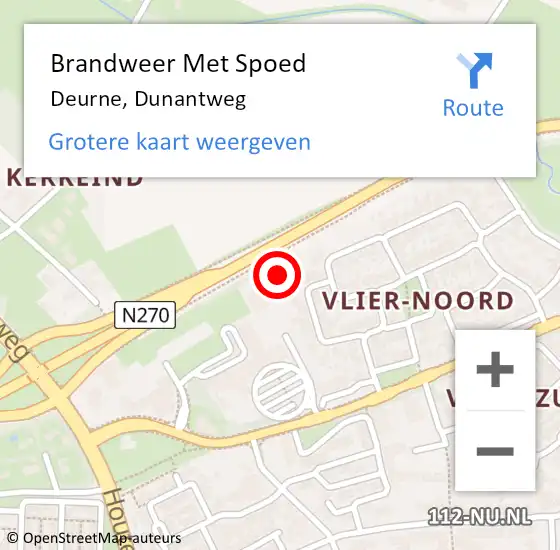 Locatie op kaart van de 112 melding: Brandweer Met Spoed Naar Deurne, Dunantweg op 9 februari 2023 09:40