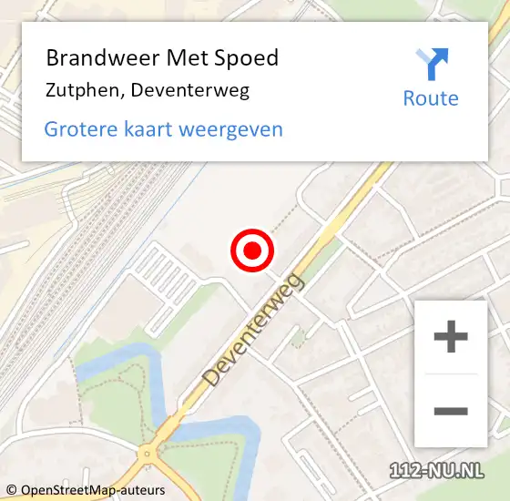 Locatie op kaart van de 112 melding: Brandweer Met Spoed Naar Zutphen, Deventerweg op 9 februari 2023 10:29