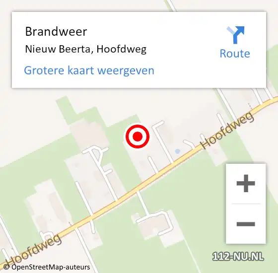 Locatie op kaart van de 112 melding: Brandweer Nieuw Beerta, Hoofdweg op 9 februari 2023 12:31