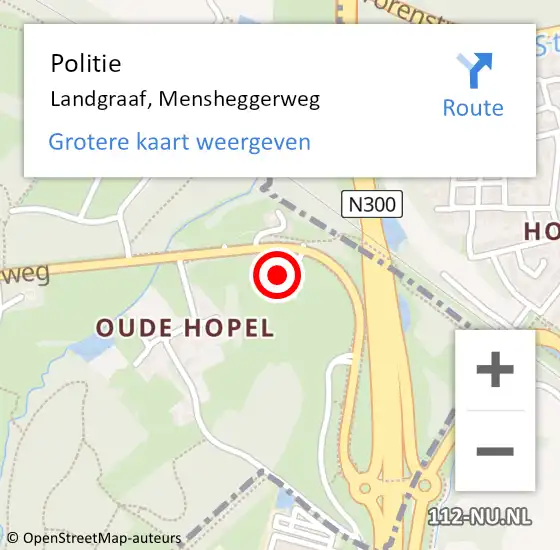 Locatie op kaart van de 112 melding: Politie Landgraaf, Mensheggerweg op 9 februari 2023 12:36
