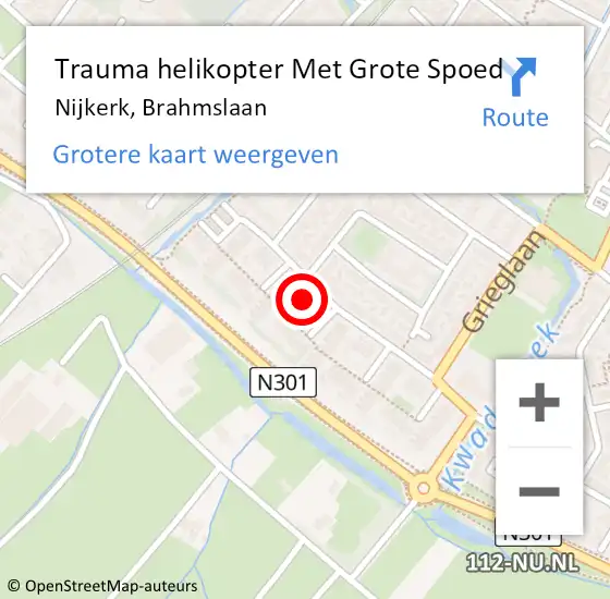 Locatie op kaart van de 112 melding: Trauma helikopter Met Grote Spoed Naar Nijkerk, Brahmslaan op 9 februari 2023 12:36