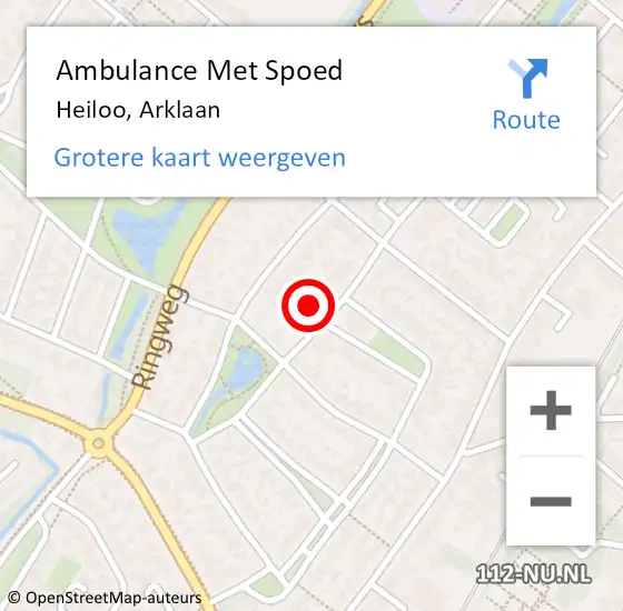 Locatie op kaart van de 112 melding: Ambulance Met Spoed Naar Heiloo, Arklaan op 9 februari 2023 13:53