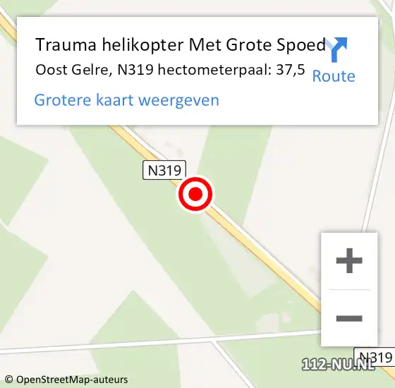 Locatie op kaart van de 112 melding: Trauma helikopter Met Grote Spoed Naar Oost Gelre, N319 hectometerpaal: 37,5 op 9 februari 2023 15:54