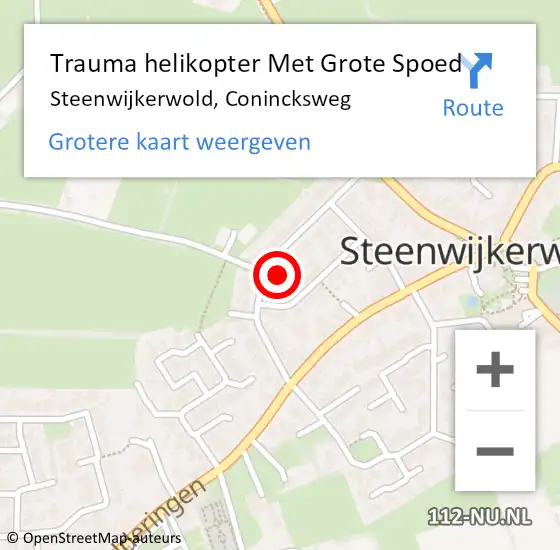 Locatie op kaart van de 112 melding: Trauma helikopter Met Grote Spoed Naar Steenwijkerwold, Conincksweg op 9 februari 2023 17:11