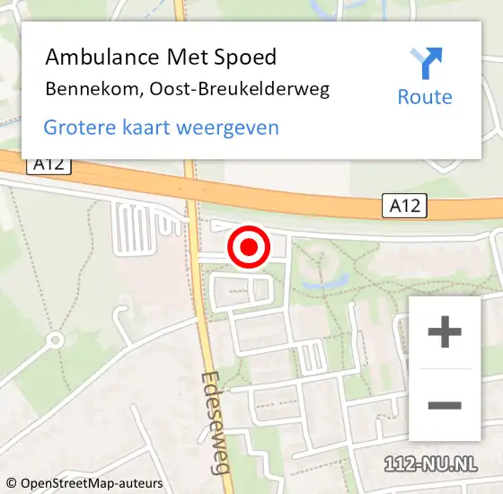 Locatie op kaart van de 112 melding: Ambulance Met Spoed Naar Bennekom, Oost-Breukelderweg op 9 februari 2023 17:27