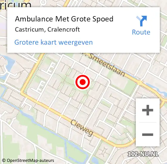 Locatie op kaart van de 112 melding: Ambulance Met Grote Spoed Naar Castricum, Cralencroft op 9 februari 2023 19:08