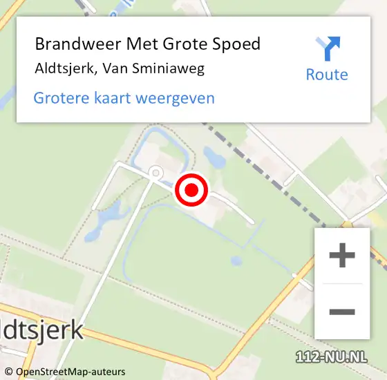 Locatie op kaart van de 112 melding: Brandweer Met Grote Spoed Naar Aldtsjerk, Van Sminiaweg op 15 augustus 2014 01:26
