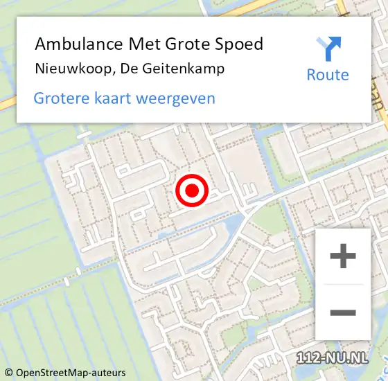 Locatie op kaart van de 112 melding: Ambulance Met Grote Spoed Naar Nieuwkoop, De Geitenkamp op 9 februari 2023 21:01