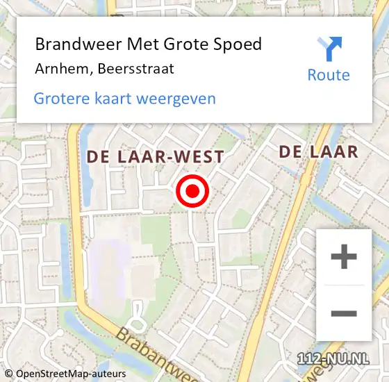 Locatie op kaart van de 112 melding: Brandweer Met Grote Spoed Naar Arnhem, Beersstraat op 9 februari 2023 21:22