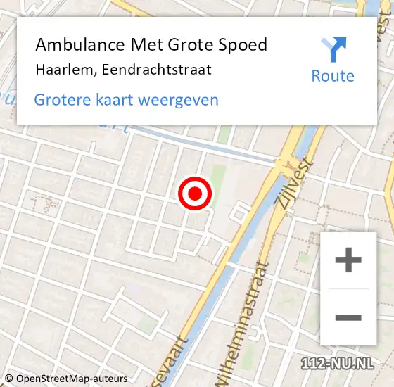 Locatie op kaart van de 112 melding: Ambulance Met Grote Spoed Naar Haarlem, Eendrachtstraat op 10 februari 2023 05:08