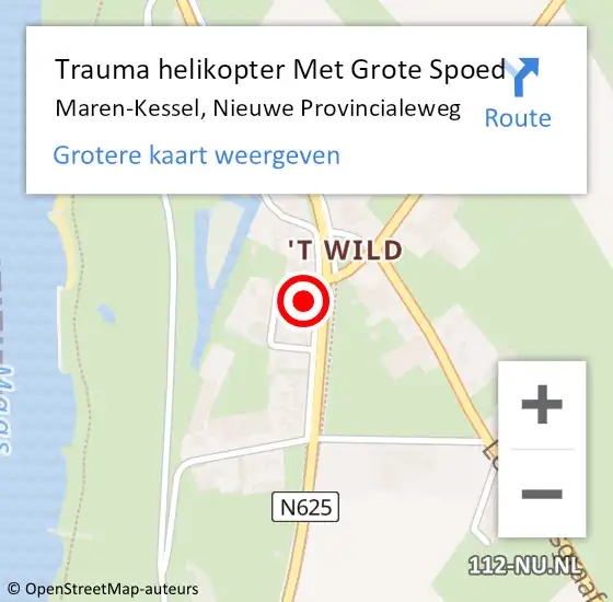 Locatie op kaart van de 112 melding: Trauma helikopter Met Grote Spoed Naar Maren-Kessel, Nieuwe Provincialeweg op 10 februari 2023 05:55