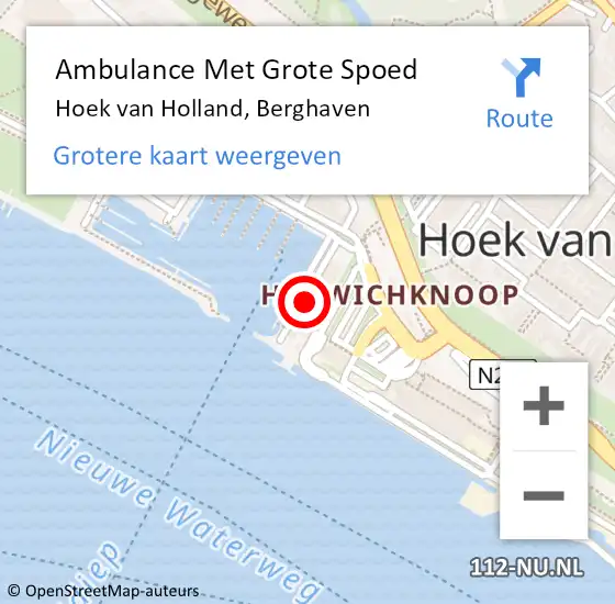 Locatie op kaart van de 112 melding: Ambulance Met Grote Spoed Naar Hoek van Holland, Berghaven op 10 februari 2023 08:24