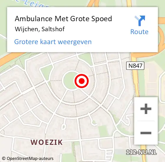 Locatie op kaart van de 112 melding: Ambulance Met Grote Spoed Naar Wijchen, Saltshof op 10 februari 2023 09:26