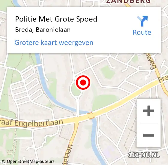 Locatie op kaart van de 112 melding: Politie Met Grote Spoed Naar Breda, Baronielaan op 10 februari 2023 09:36