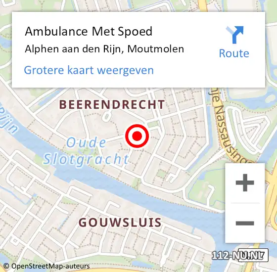 Locatie op kaart van de 112 melding: Ambulance Met Spoed Naar Alphen aan den Rijn, Moutmolen op 10 februari 2023 09:38