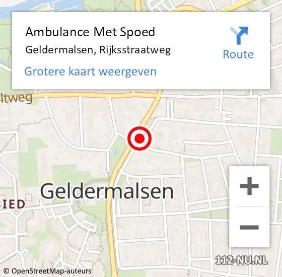 Locatie op kaart van de 112 melding: Ambulance Met Spoed Naar Geldermalsen, Rijksstraatweg op 10 februari 2023 09:42