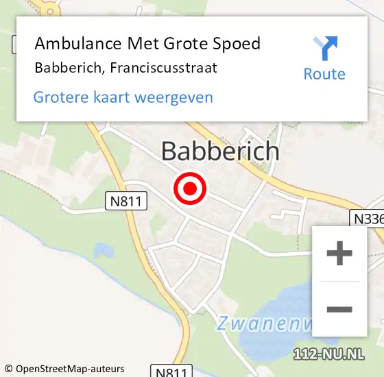 Locatie op kaart van de 112 melding: Ambulance Met Grote Spoed Naar Babberich, Franciscusstraat op 10 februari 2023 10:04