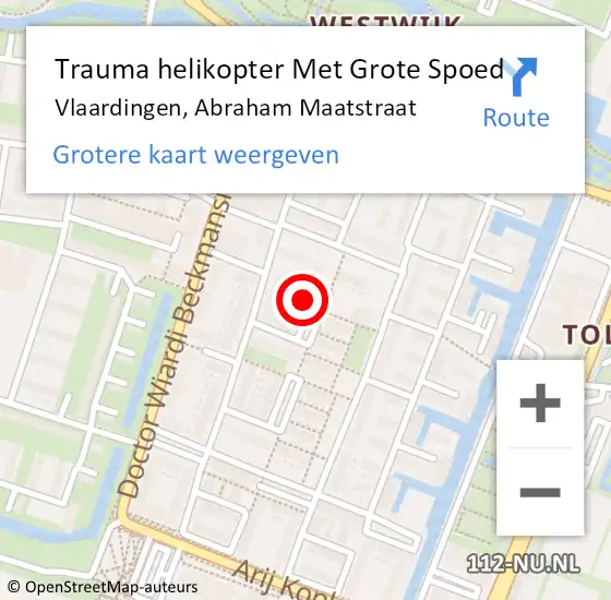 Locatie op kaart van de 112 melding: Trauma helikopter Met Grote Spoed Naar Vlaardingen, Abraham Maatstraat op 10 februari 2023 11:20