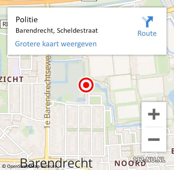 Locatie op kaart van de 112 melding: Politie Barendrecht, Scheldestraat op 10 februari 2023 12:59