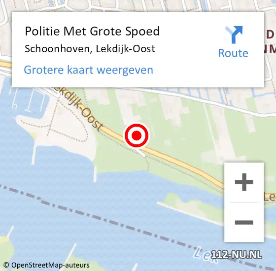Locatie op kaart van de 112 melding: Politie Met Grote Spoed Naar Schoonhoven, Lekdijk-Oost op 10 februari 2023 14:08