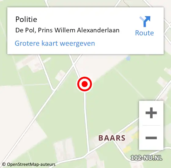 Locatie op kaart van de 112 melding: Politie De Pol, Prins Willem Alexanderlaan op 10 februari 2023 14:26