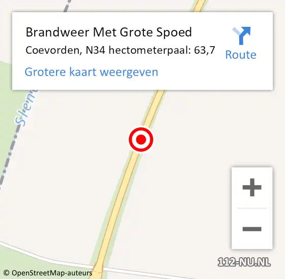 Locatie op kaart van de 112 melding: Brandweer Met Grote Spoed Naar Coevorden, N34 hectometerpaal: 63,7 op 10 februari 2023 14:56