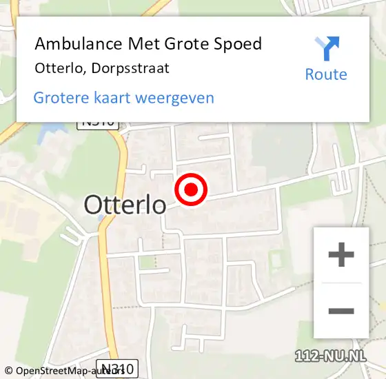 Locatie op kaart van de 112 melding: Ambulance Met Grote Spoed Naar Otterlo, Dorpsstraat op 10 februari 2023 15:42