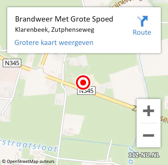 Locatie op kaart van de 112 melding: Brandweer Met Grote Spoed Naar Klarenbeek, Zutphenseweg op 10 februari 2023 16:16