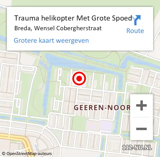 Locatie op kaart van de 112 melding: Trauma helikopter Met Grote Spoed Naar Breda, Wensel Cobergherstraat op 10 februari 2023 17:22