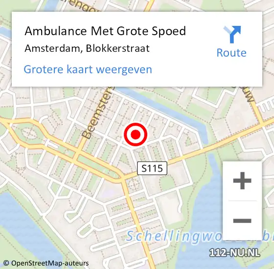 Locatie op kaart van de 112 melding: Ambulance Met Grote Spoed Naar Amsterdam, Blokkerstraat op 10 februari 2023 18:55