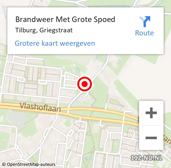 Locatie op kaart van de 112 melding: Brandweer Met Grote Spoed Naar Tilburg, Griegstraat op 10 februari 2023 19:58