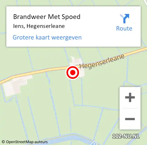 Locatie op kaart van de 112 melding: Brandweer Met Spoed Naar Iens, Hegenserleane op 11 februari 2023 05:49
