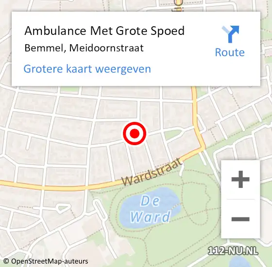 Locatie op kaart van de 112 melding: Ambulance Met Grote Spoed Naar Bemmel, Meidoornstraat op 11 februari 2023 10:46