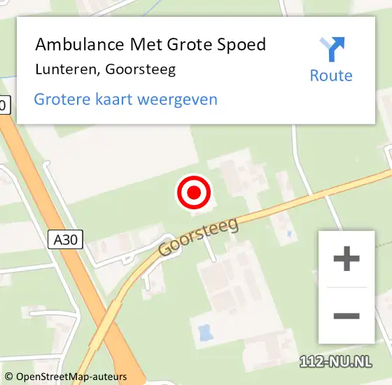 Locatie op kaart van de 112 melding: Ambulance Met Grote Spoed Naar Lunteren, Goorsteeg op 11 februari 2023 13:05